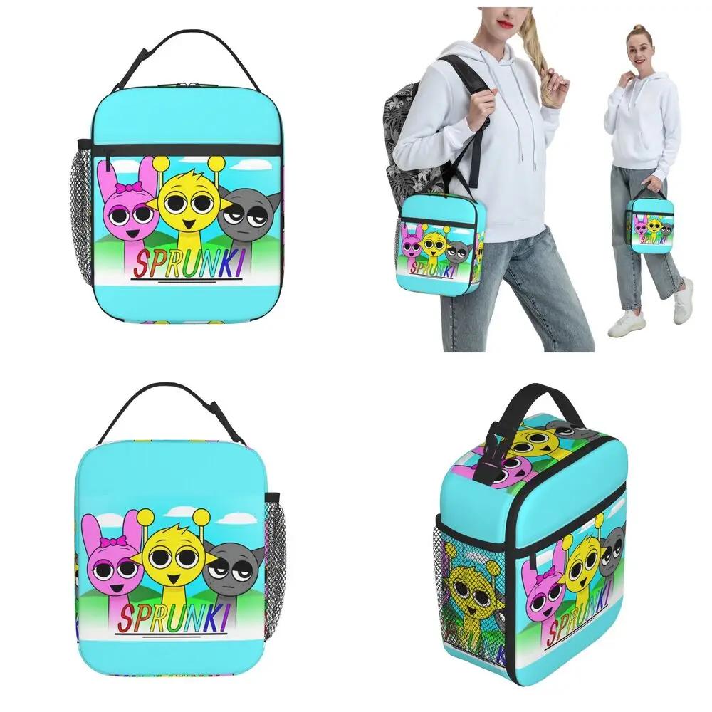Kawaii Cartoon Sprunki Simon And Pinki With Gray Insulated Lunch Bag