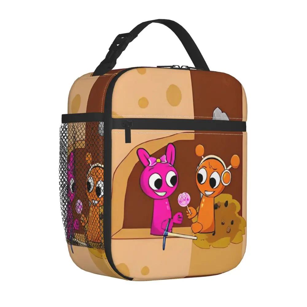 Kawaii Cartoon Sprunki Oren And Pinki Printed Insulated Lunch Bag