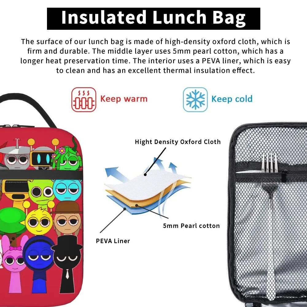 Kawaii Cartoon Incredibox Sprunki Character Printed Insulated Lunch Bag