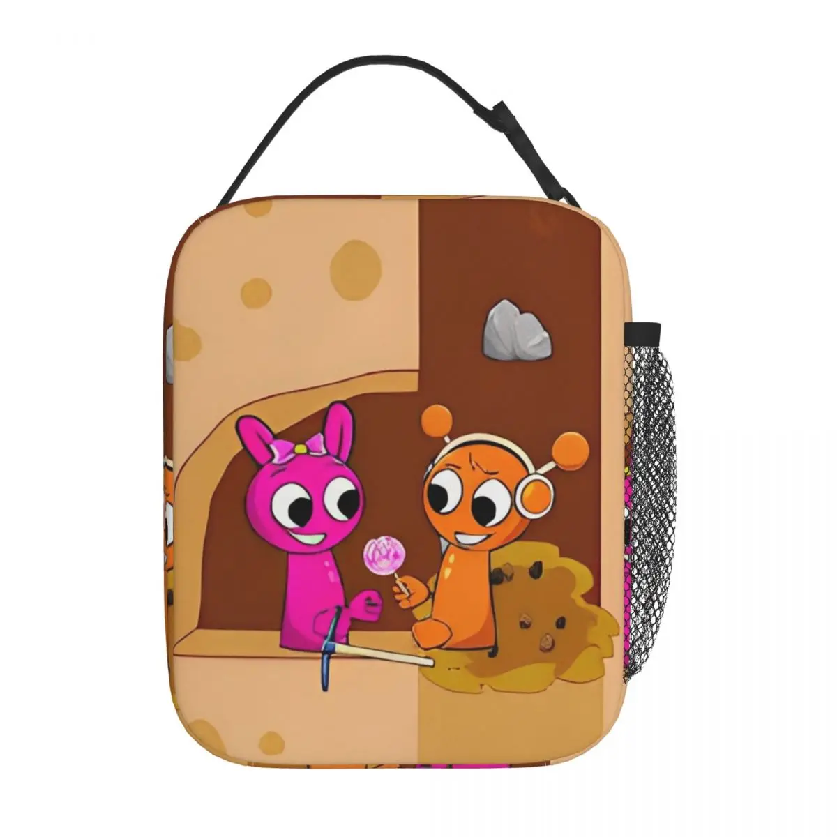 Kawaii Cartoon Sprunki Oren And Pinki Printed Insulated Lunch Bag