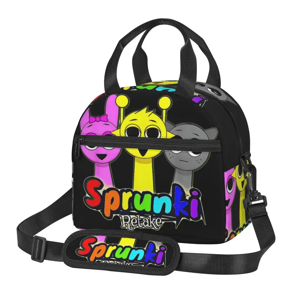 Kawaii Cartoon Incredibox Sprunki Retake Insulated Lunch Bag With Adjustable Shoulder Strap