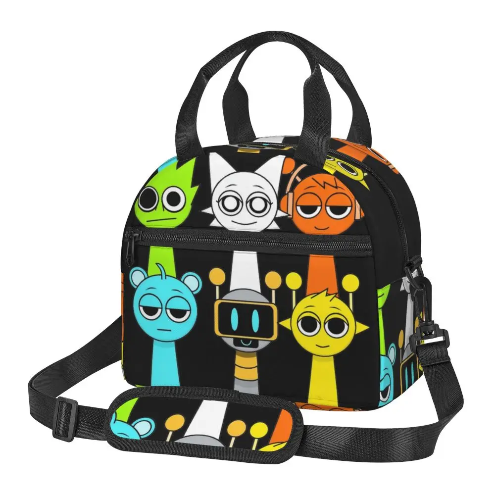 Cartoon Kawaii Incredibox Sprunki Character Insulated Lunch Bag With Adjustable Shoulder Strap