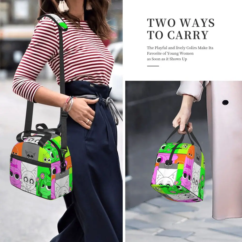 Incredibox Sprunki Character Printed Kawaii Insulated Lunch Bag With Adjustable Shoulder Strap