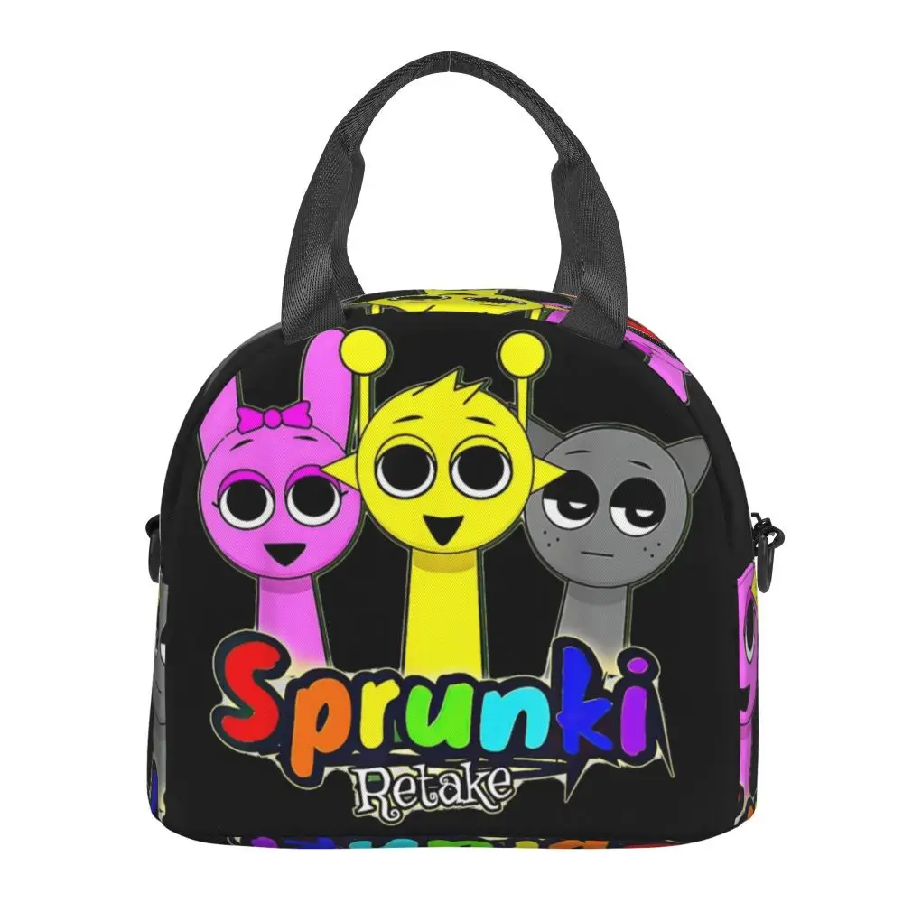 Kawaii Cartoon Incredibox Sprunki Retake Insulated Lunch Bag With Adjustable Shoulder Strap