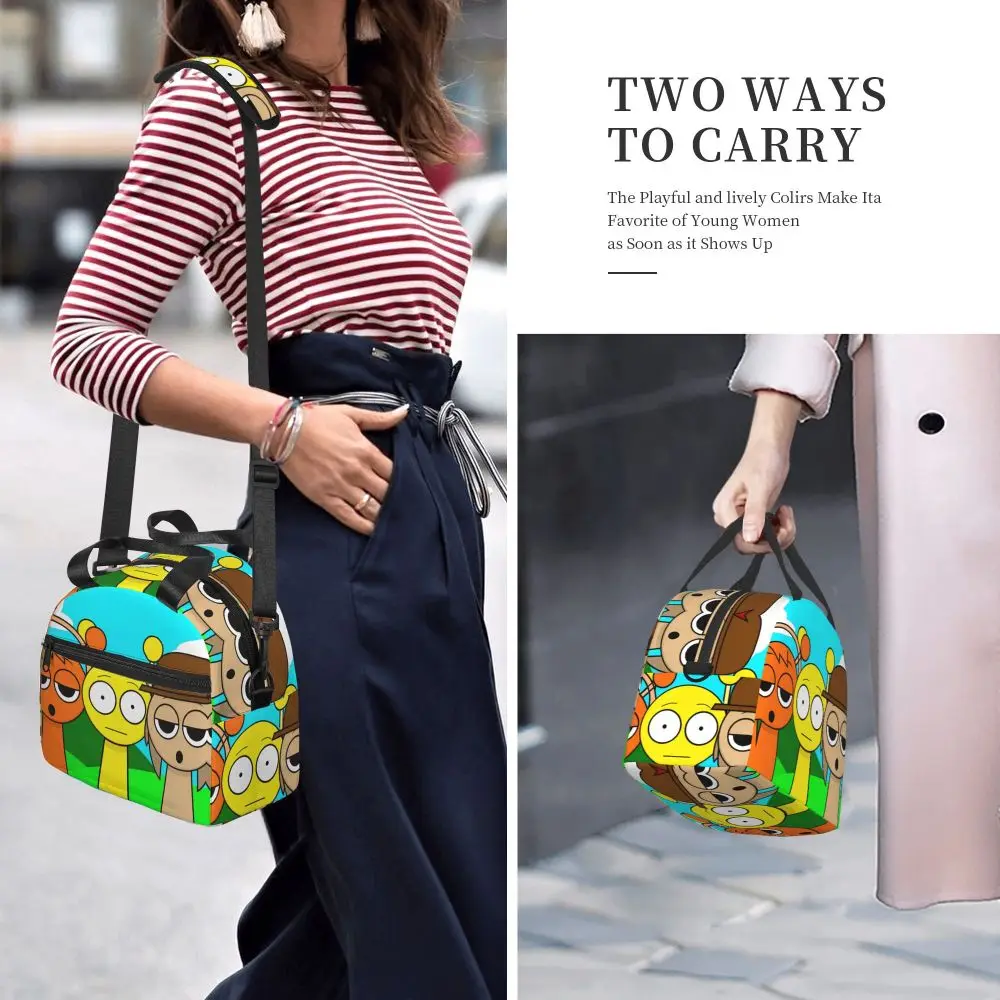 Kawaii Anime Incredibox Sprunki Character Insulated Lunch Bag With Adjustable Shoulder Strap