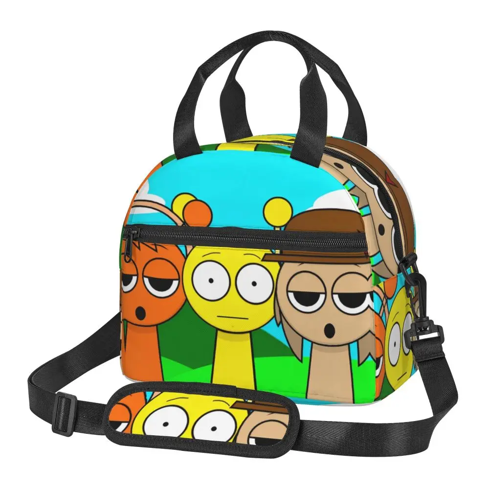 Kawaii Anime Incredibox Sprunki Character Insulated Lunch Bag With Adjustable Shoulder Strap