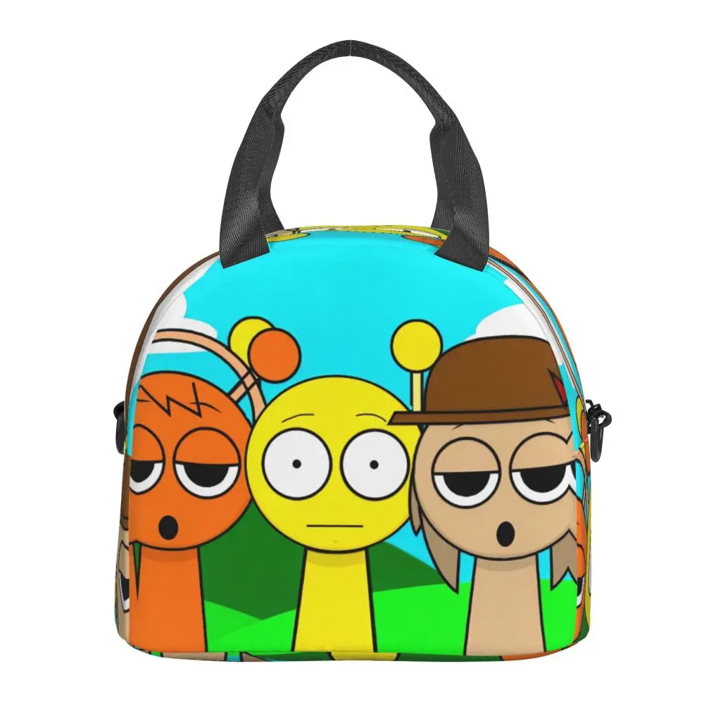 Kawaii Anime Incredibox Sprunki Character Insulated Lunch Bag With Adjustable Shoulder Strap