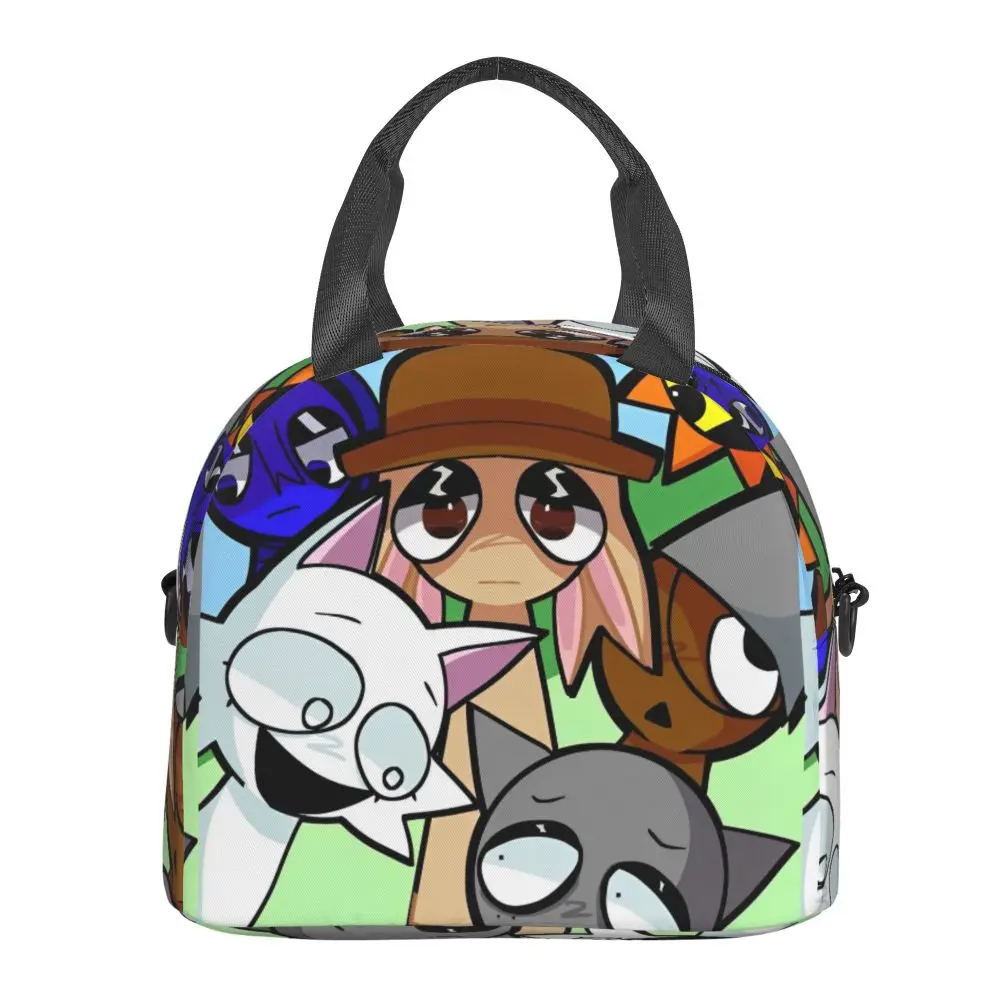 Kawaii Cartoon Incredibox Sprunki Character Student Insulated Lunch Bag With Adjustable Shoulder Strap