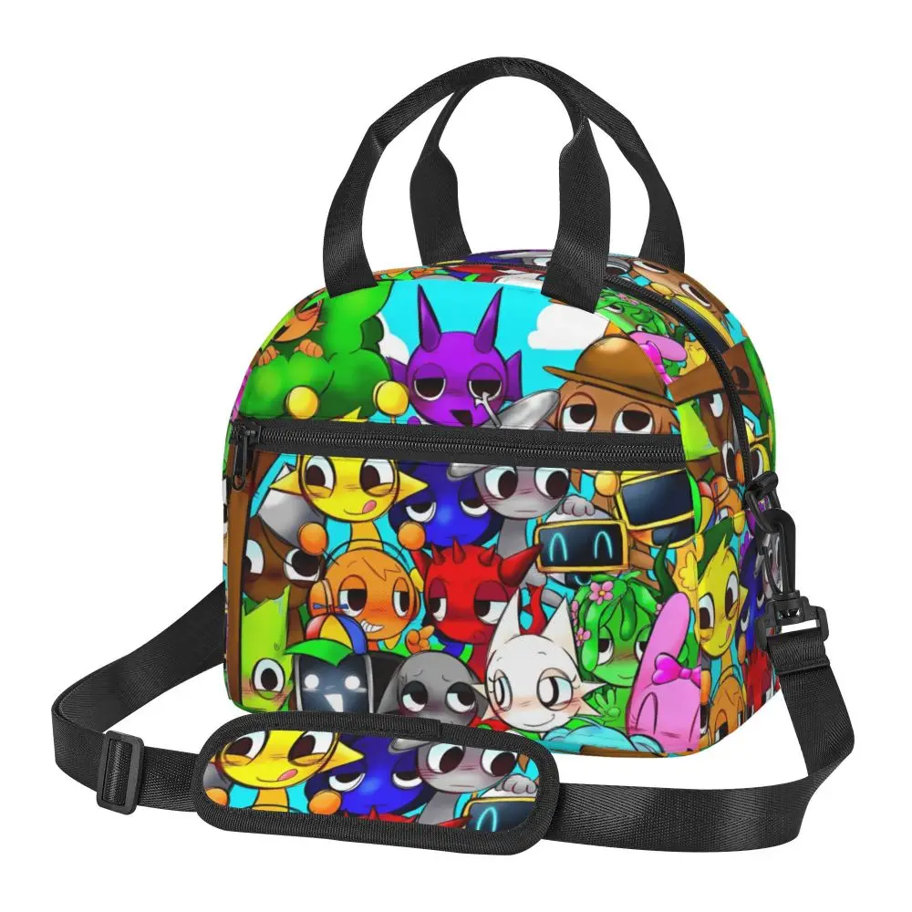 Kawaii Cartoon Incredibox Sprunki Character Insulated Lunch Bag With Adjustable Shoulder Strap