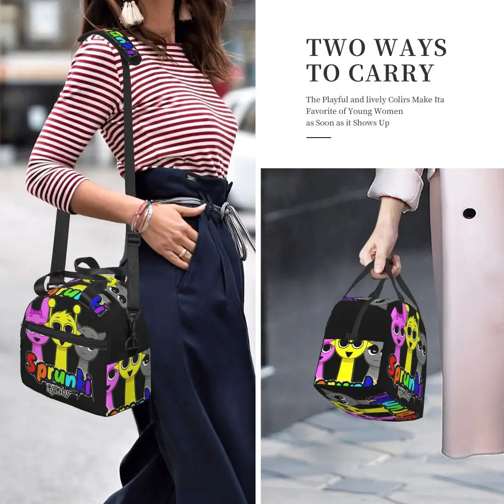 Kawaii Cartoon Incredibox Sprunki Retake Insulated Lunch Bag With Adjustable Shoulder Strap