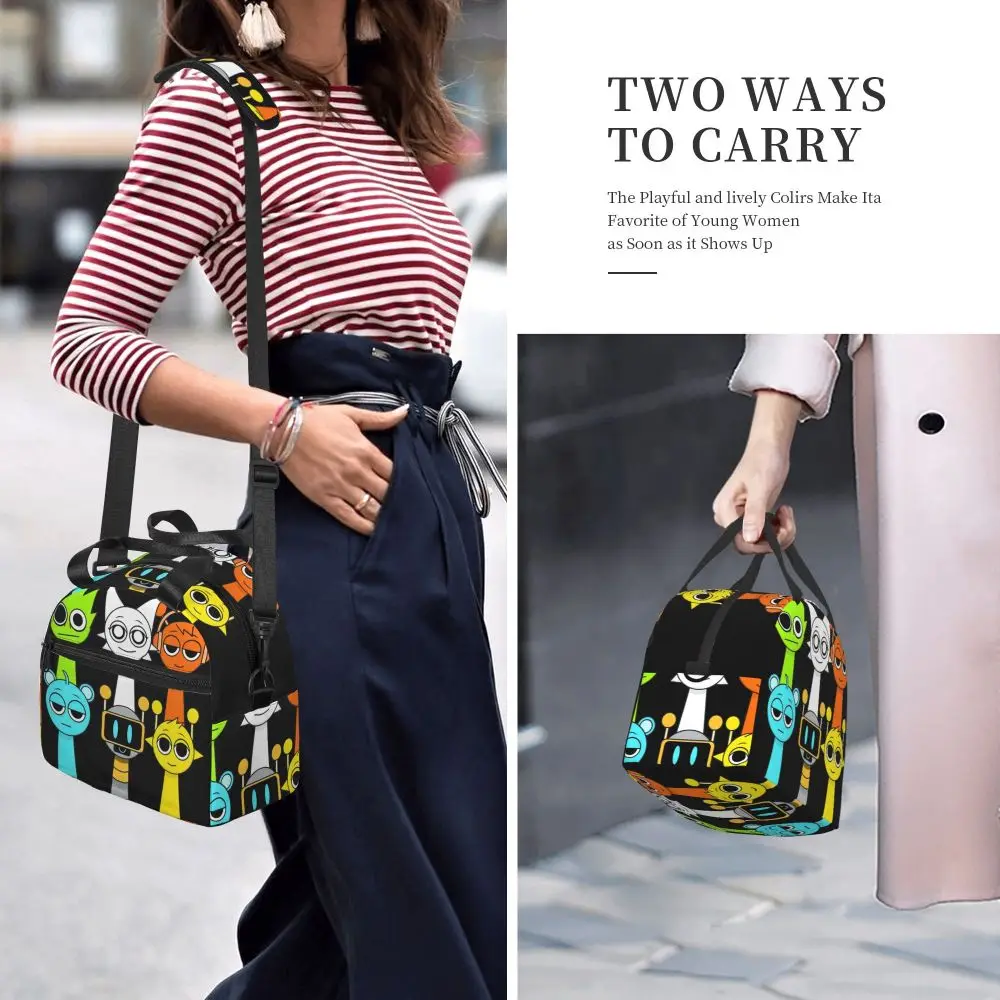 Cartoon Kawaii Incredibox Sprunki Character Insulated Lunch Bag With Adjustable Shoulder Strap