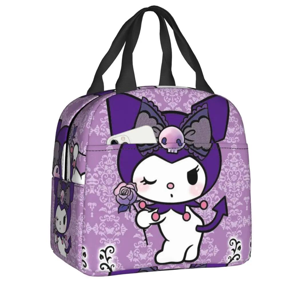 Sanrio Kawaii Cartoon Kuromi With Rose Insulated Lunch Bag
