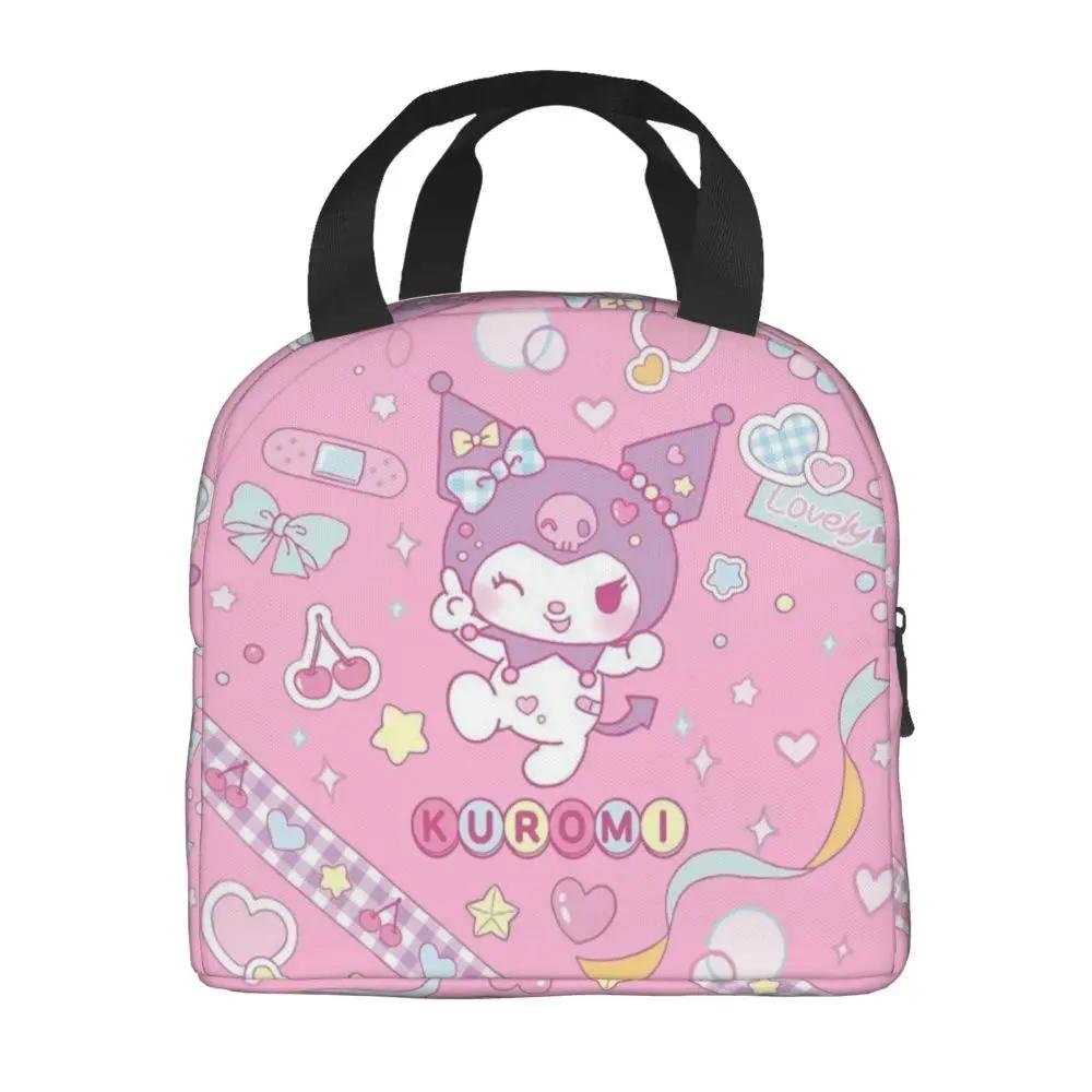 Kawaii Cartoon Kuromi Pink Insulated Lunch Bag