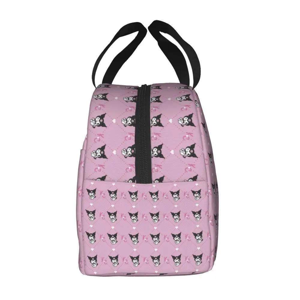 Sanrio Kawaii Cartoon Kuromi Pattern Printed Pink Insulated Lunch Bag