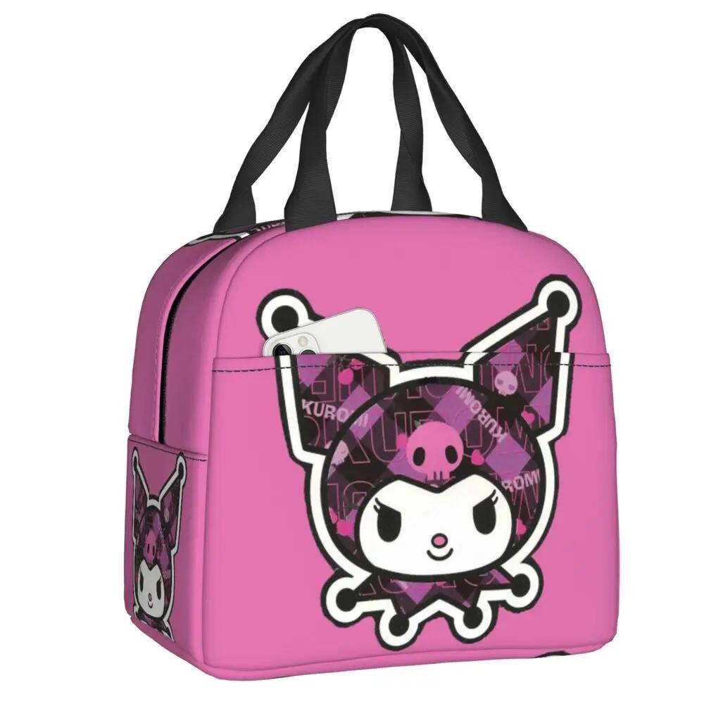 Sanrio Kawaii Cartoon Kuromi Printed Pink Insulated Lunch Bag