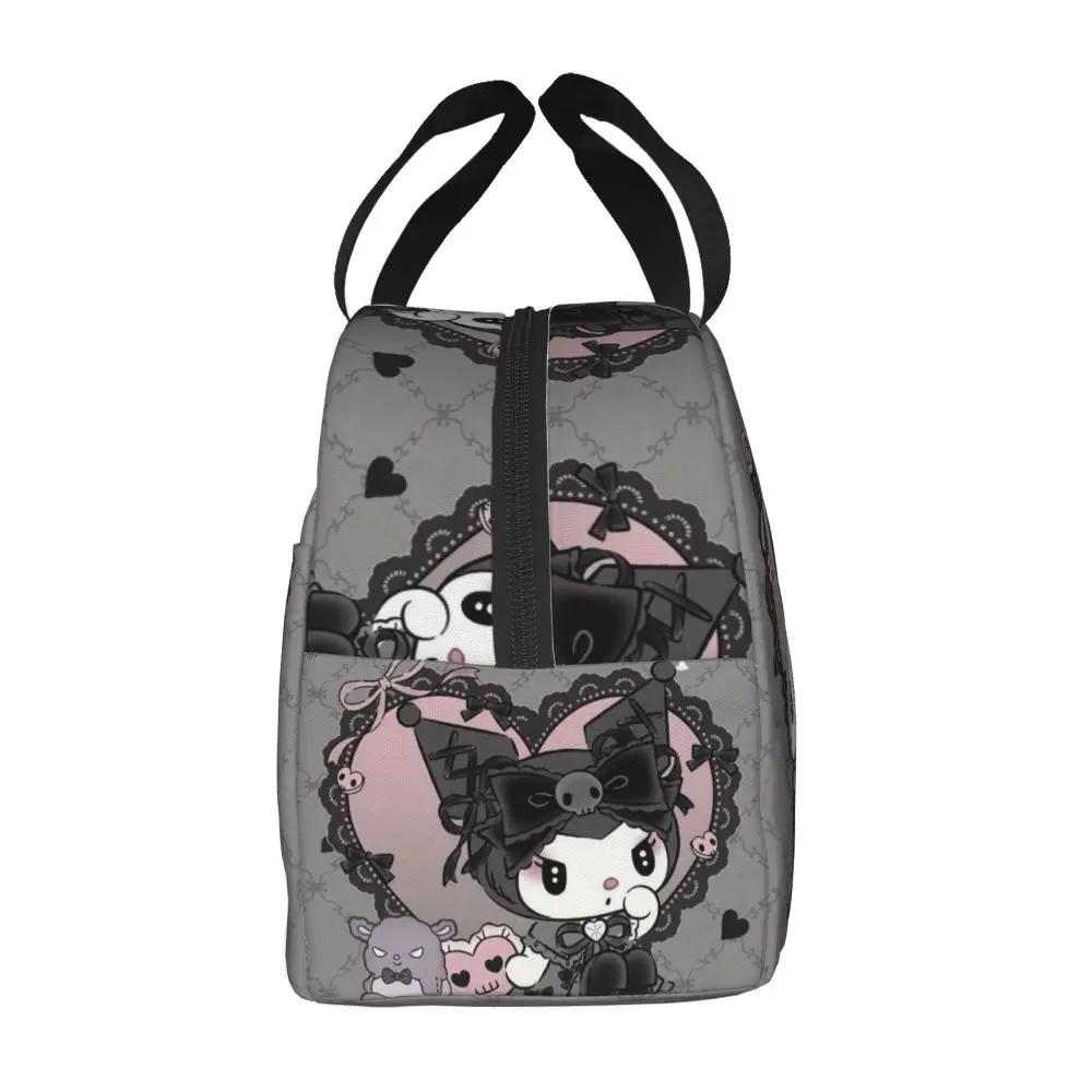 Sanrio Kawaii Cartoon Kuromi Printed Black Insulated Lunch Bag