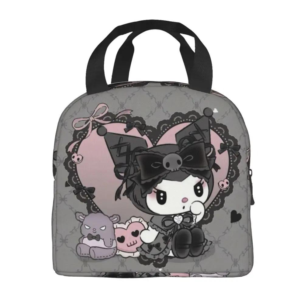 Sanrio Kawaii Cartoon Kuromi Printed Black Insulated Lunch Bag