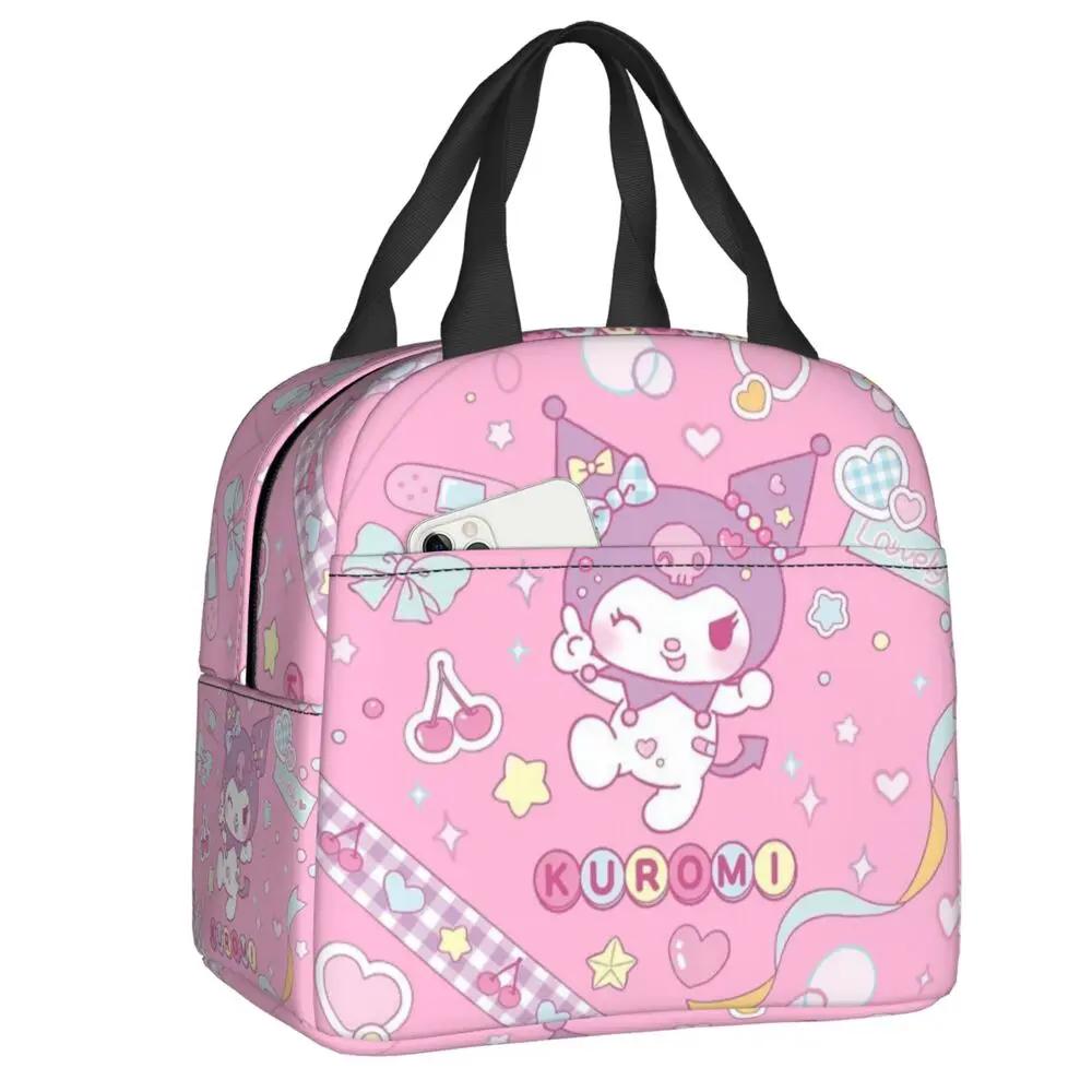 Kawaii Cartoon Kuromi Pink Insulated Lunch Bag