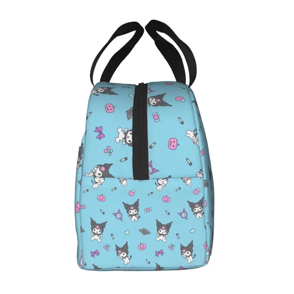 Sanrio Kawaii Cartoon Kuromi Pattern Printed Blue Insulated Lunch Bag
