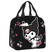 Sanrio Kawaii Cartoon Kuromi With Cherry Black Insulated Lunch Bag Sanrio Kawaii Cartoon Kuromi With Cherry Black Insulated Lunch Bag