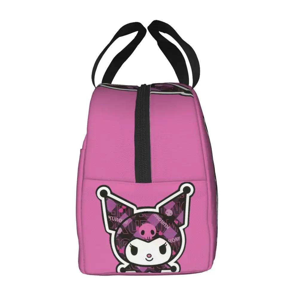 Sanrio Kawaii Cartoon Kuromi Printed Pink Insulated Lunch Bag