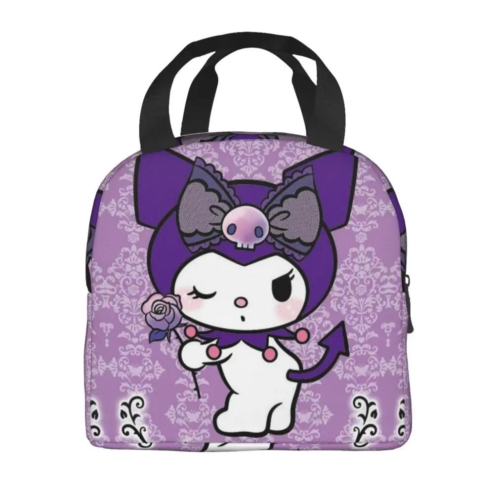 Sanrio Kawaii Cartoon Kuromi With Rose Insulated Lunch Bag