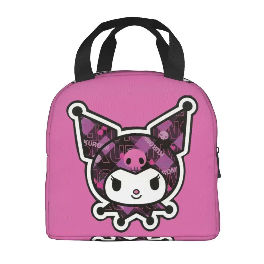 Sanrio Kawaii Cartoon Kuromi Printed Pink Insulated Lunch Bag