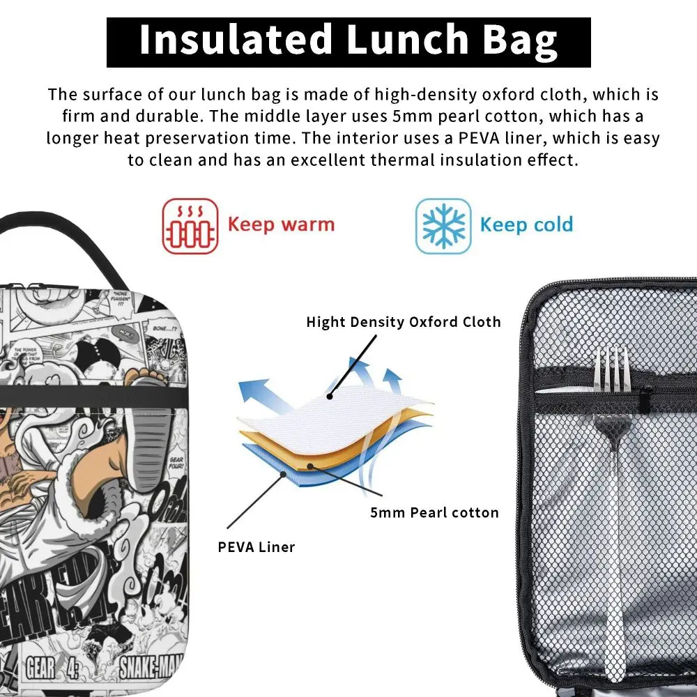 Anime Kawaii One Piece Gear 5 Luffy Insulated Lunch Bag
