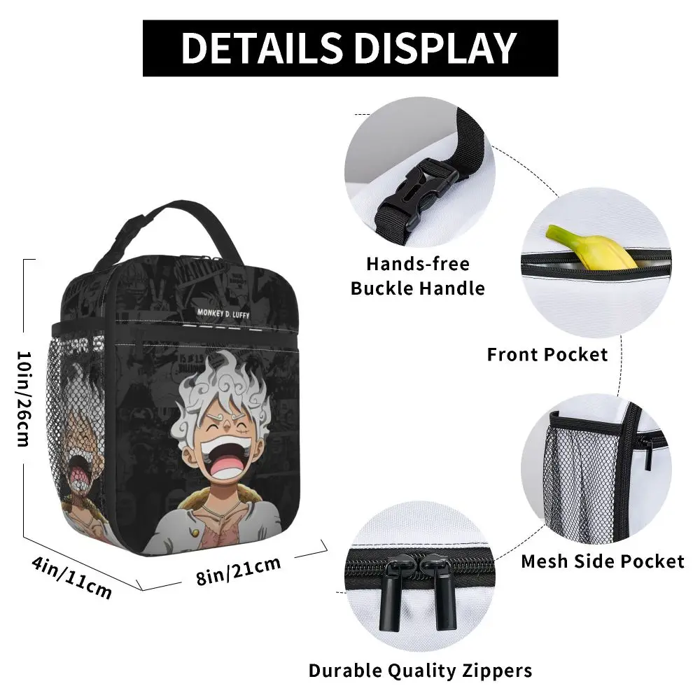 Anime Kawaii One Piece Monkey D. Luffy Gear 5 Insulated Lunch Bag