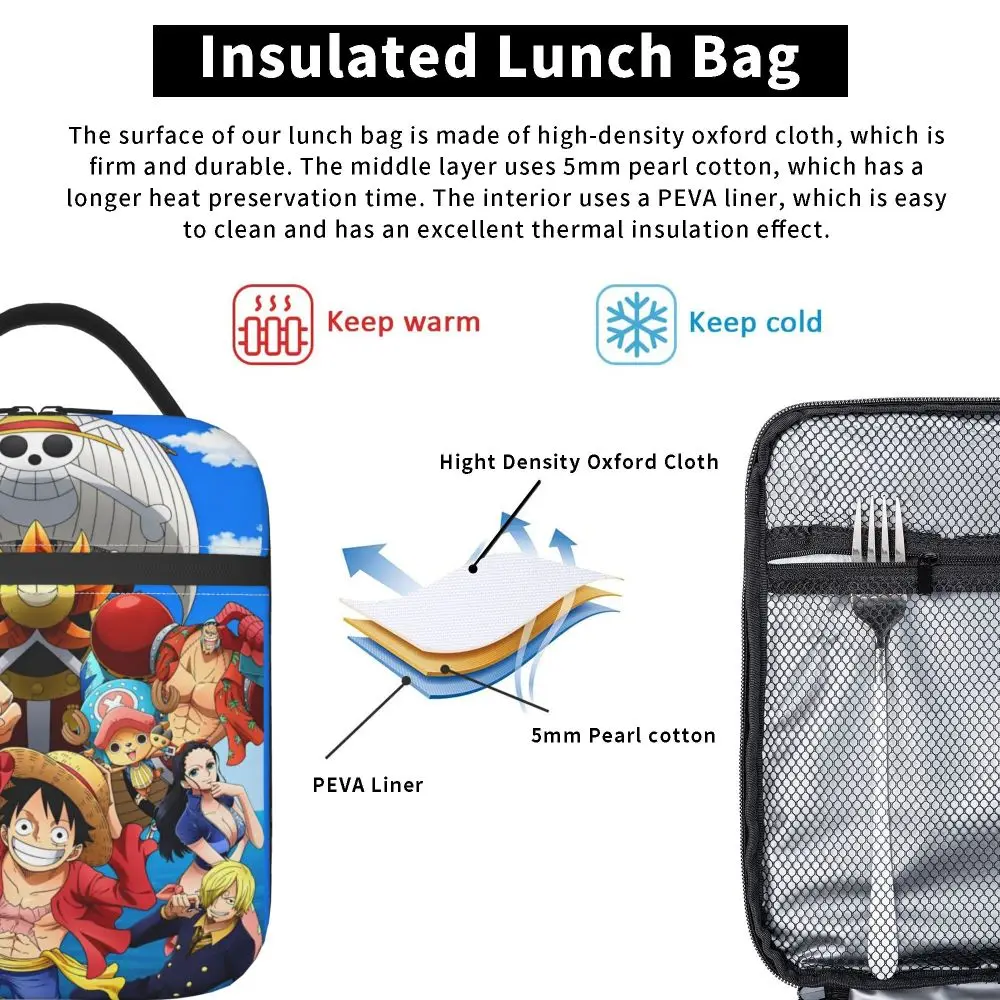 Anime Kawaii One Piece Straw Hat Pirates Printed Insulated Lunch Bag