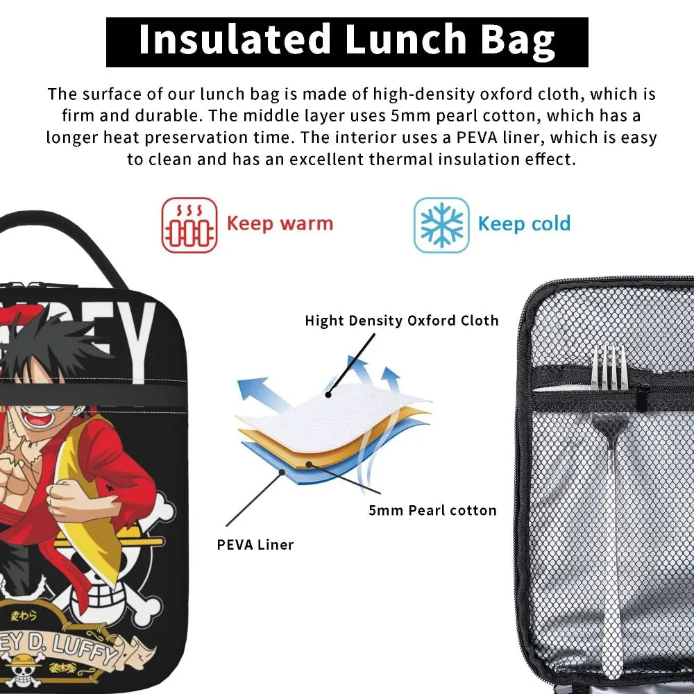Anime Kawaii One Piece Monkey D. Luffy Printed Student Insulated Lunch Bag
