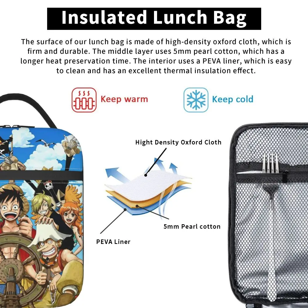 Anime Kawaii One Piece Straw Hat Pirates Crew Insulated Lunch Bag