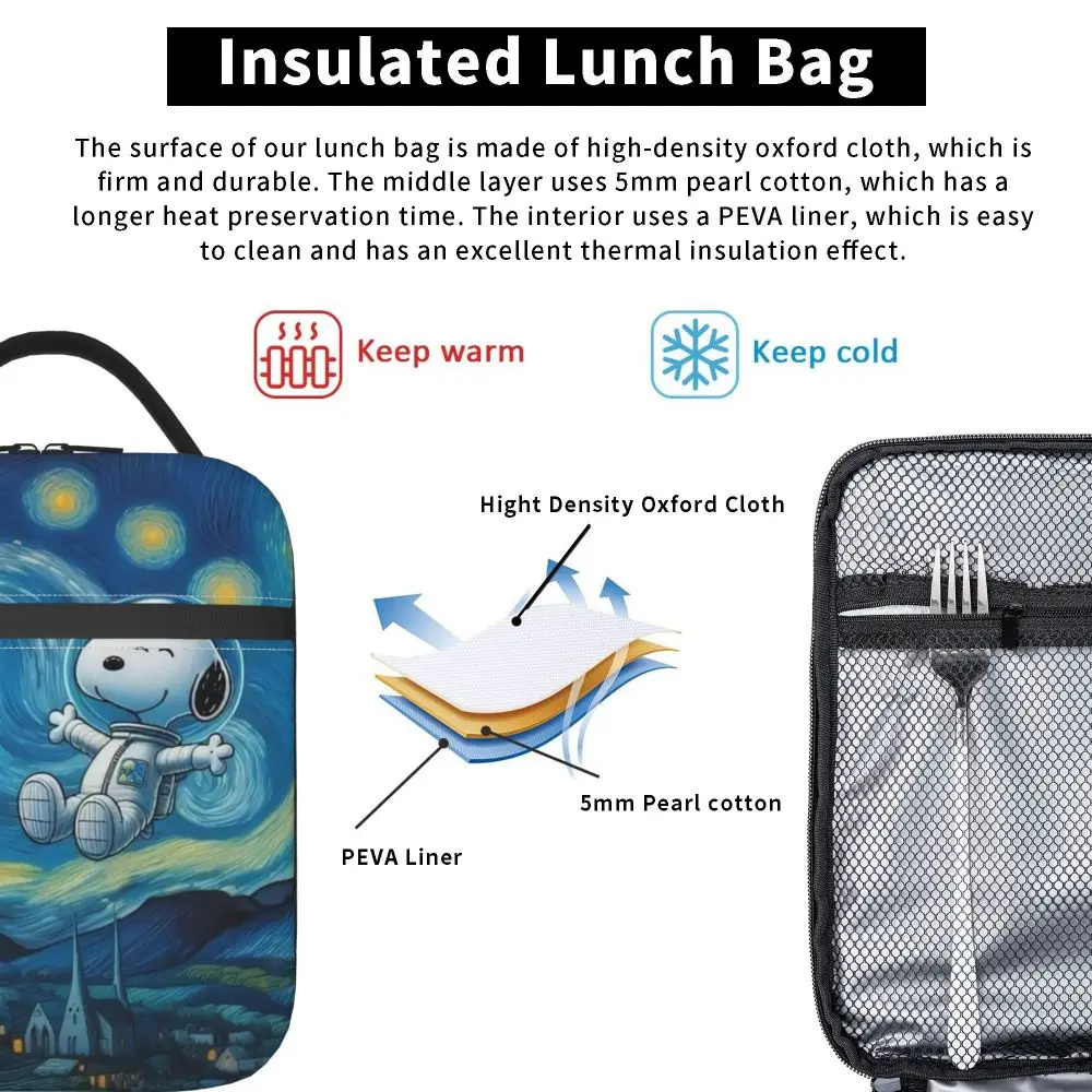 Kawaii Cartoon Astronaut Snoopy Insulated Lunch Bag Kawaii Cartoon Astronaut Snoopy Insulated Lunch Bag