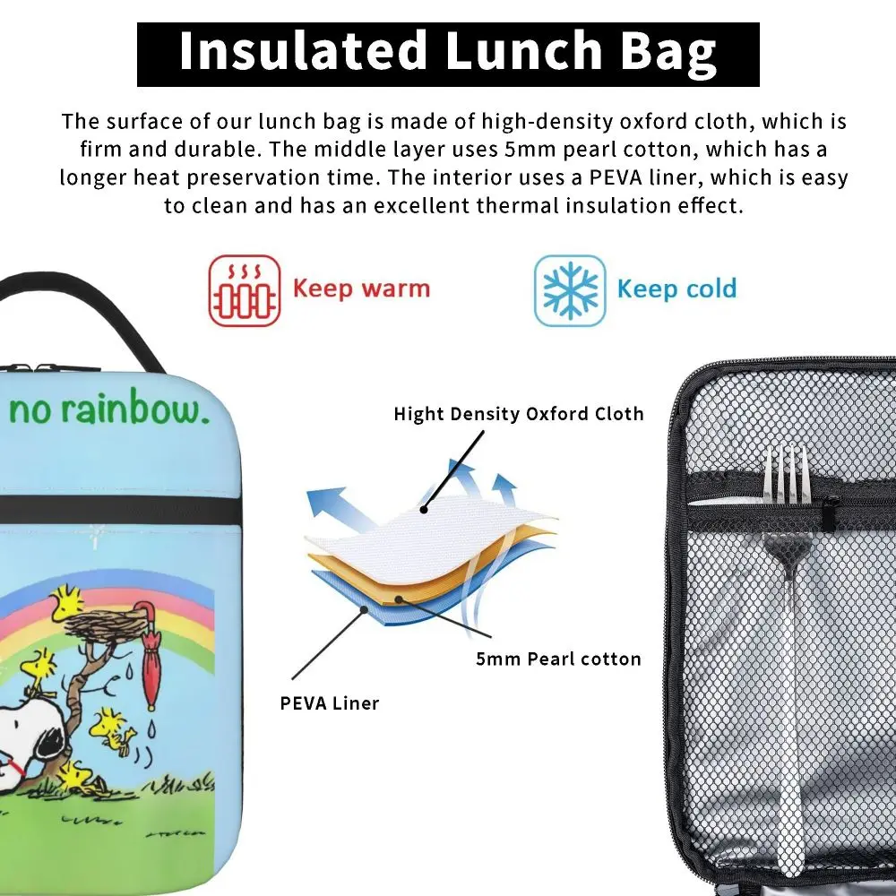Kawaii Cartoon Snoopy No Rain No Rainbow Insulated Lunch Bag
