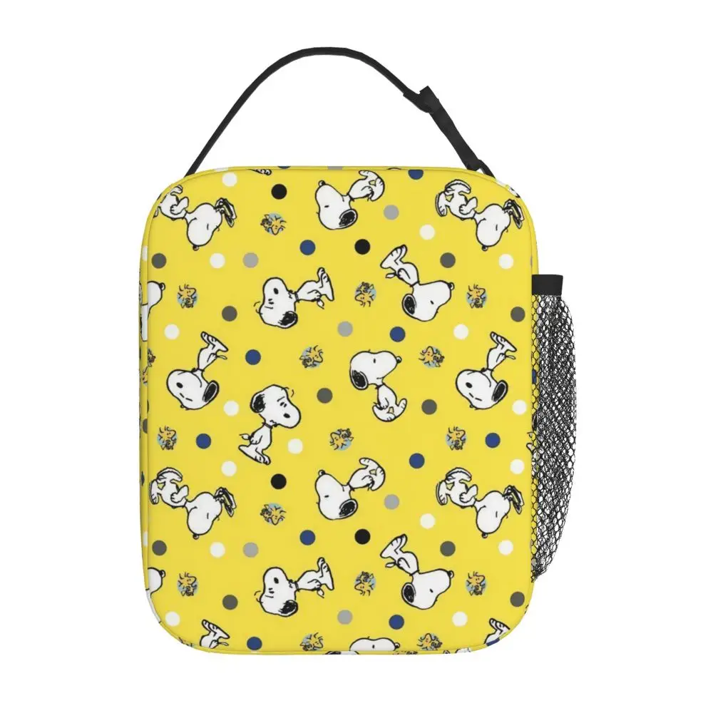 Kawaii Cartoon Snoopy And Woodstock Pattern Yellow Insulated Lunch Bag