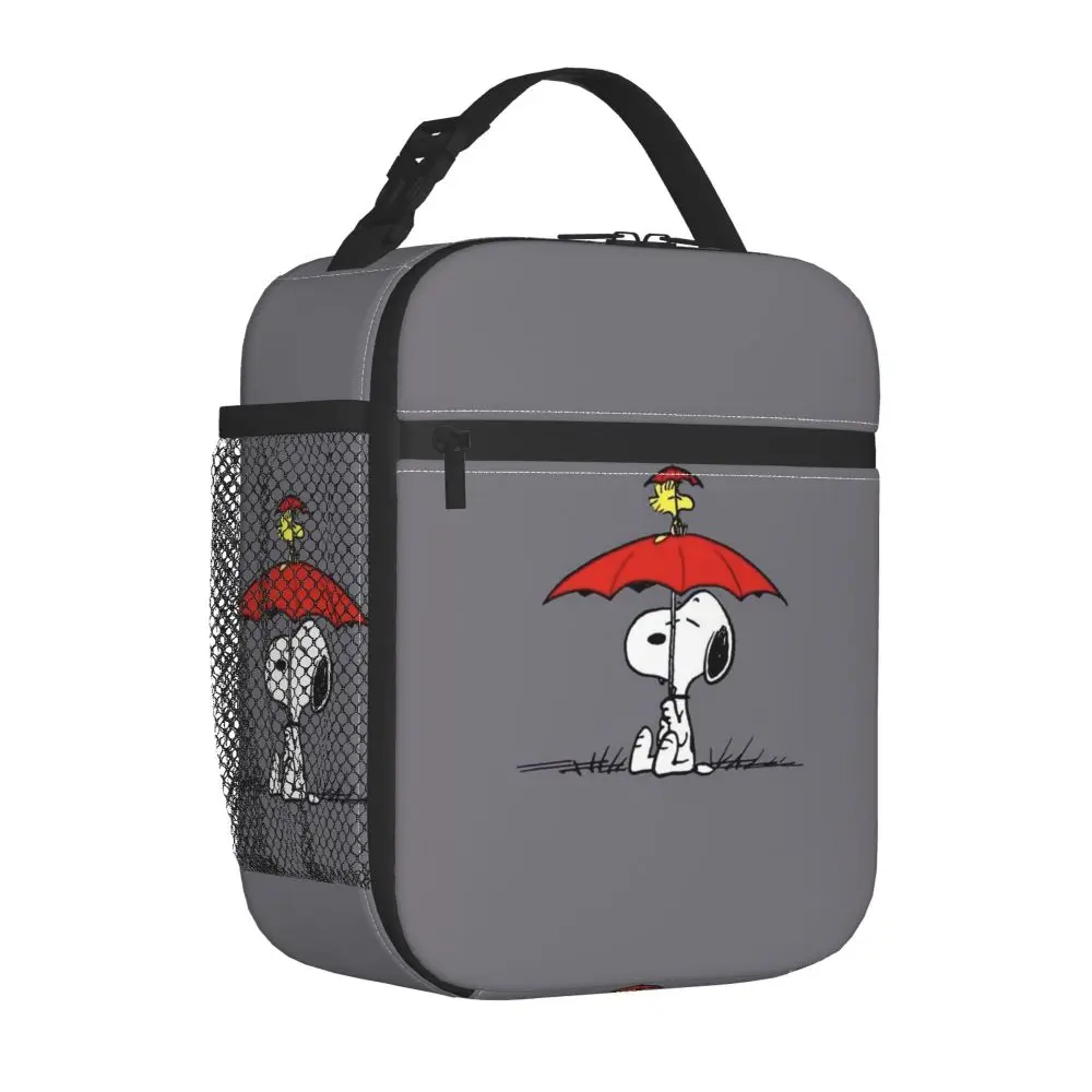 Kawaii Cartoon Snoopy And Woodstock With Umbrella Insulated Lunch Bag