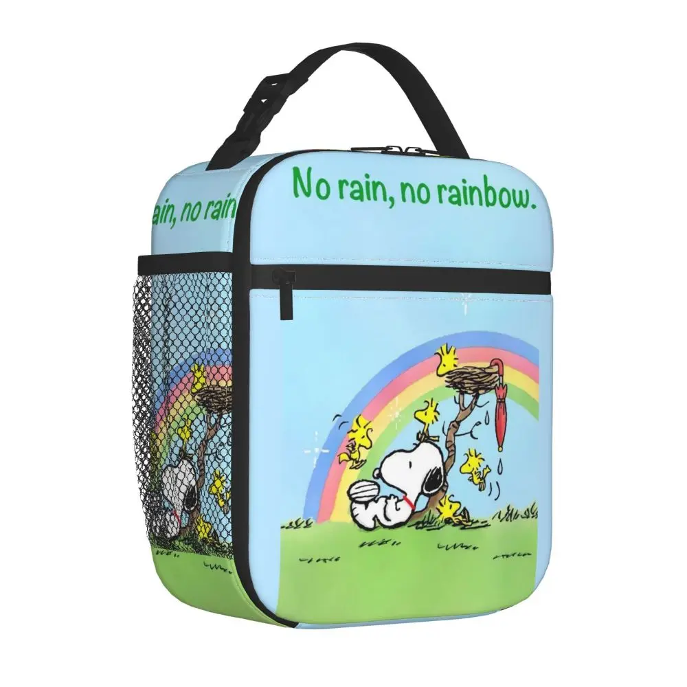 Kawaii Cartoon Snoopy No Rain No Rainbow Insulated Lunch Bag