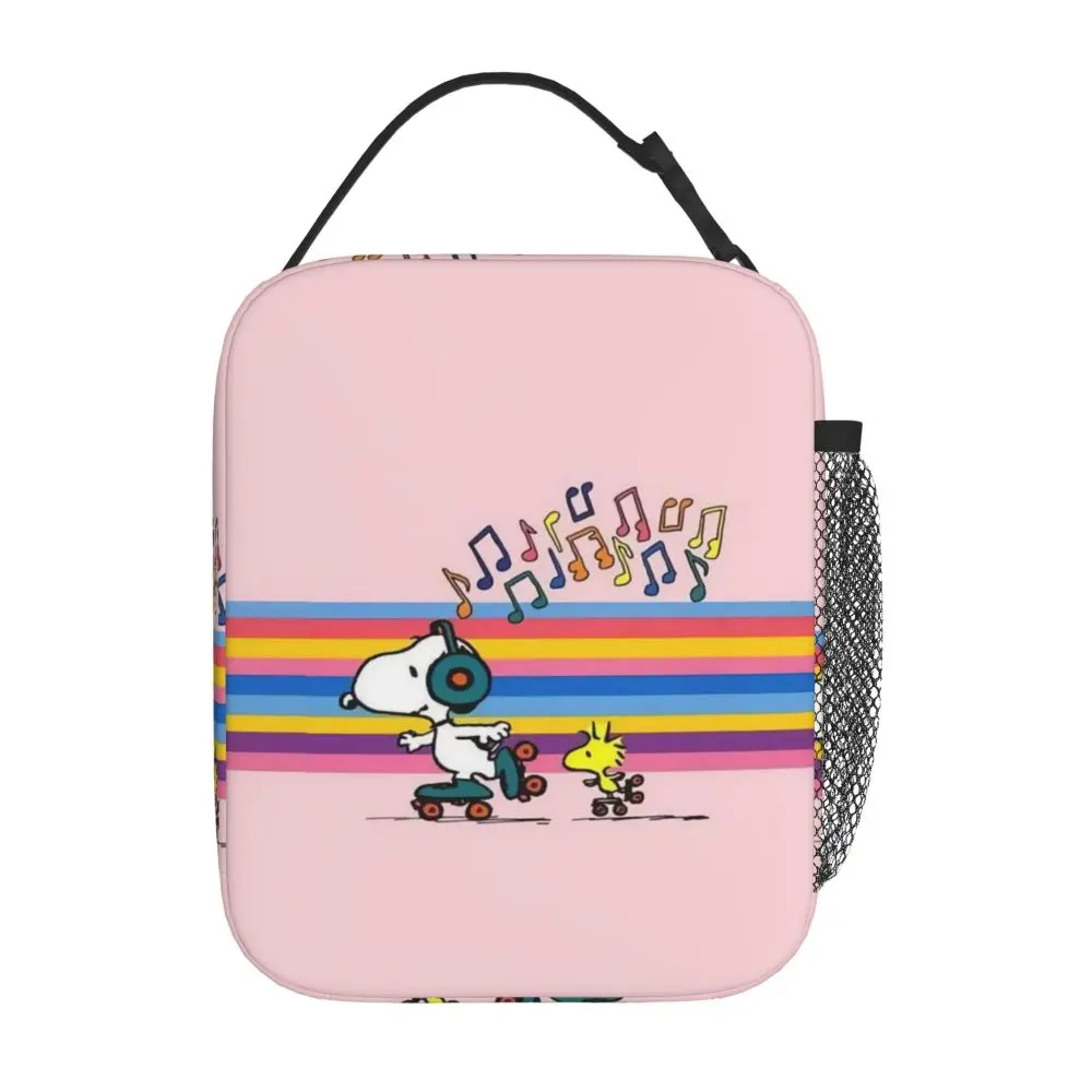 Kawaii Cartoon Snoopy And Woodstock Pink Insulated Lunch Bag