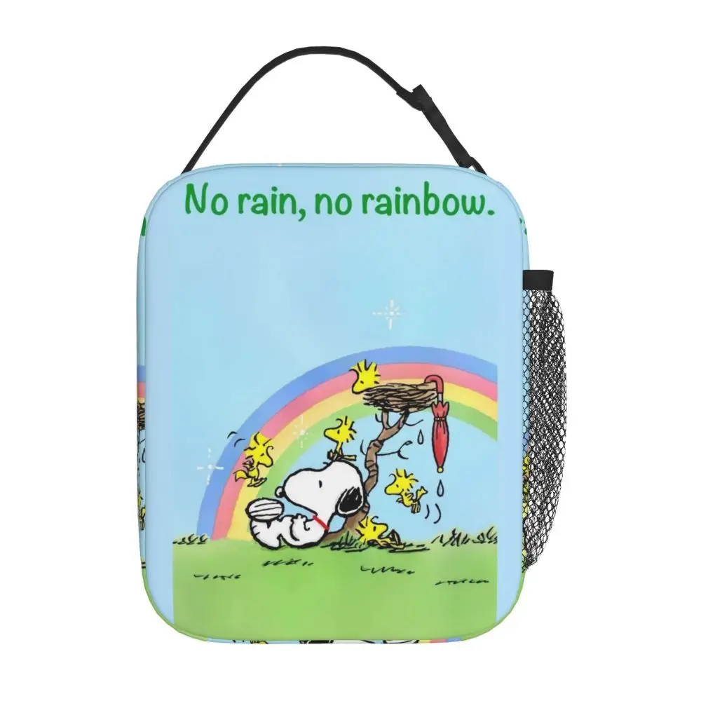 Kawaii Cartoon Snoopy No Rain No Rainbow Insulated Lunch Bag