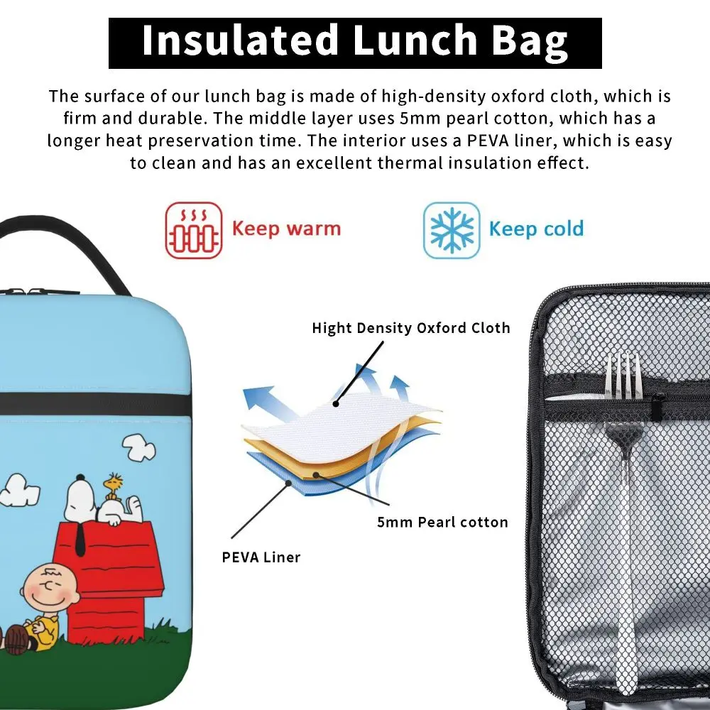 Kawaii Cartoon Snoopy And Charlie Brown With Woodstock Insulated Lunch Bag