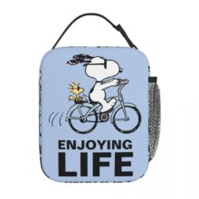 Kawaii Cartoon Snoopy And Woodstock Bicycle Insulated Lunch Bag Kawaii Cartoon Snoopy And Woodstock Bicycle Insulated Lunch Bag