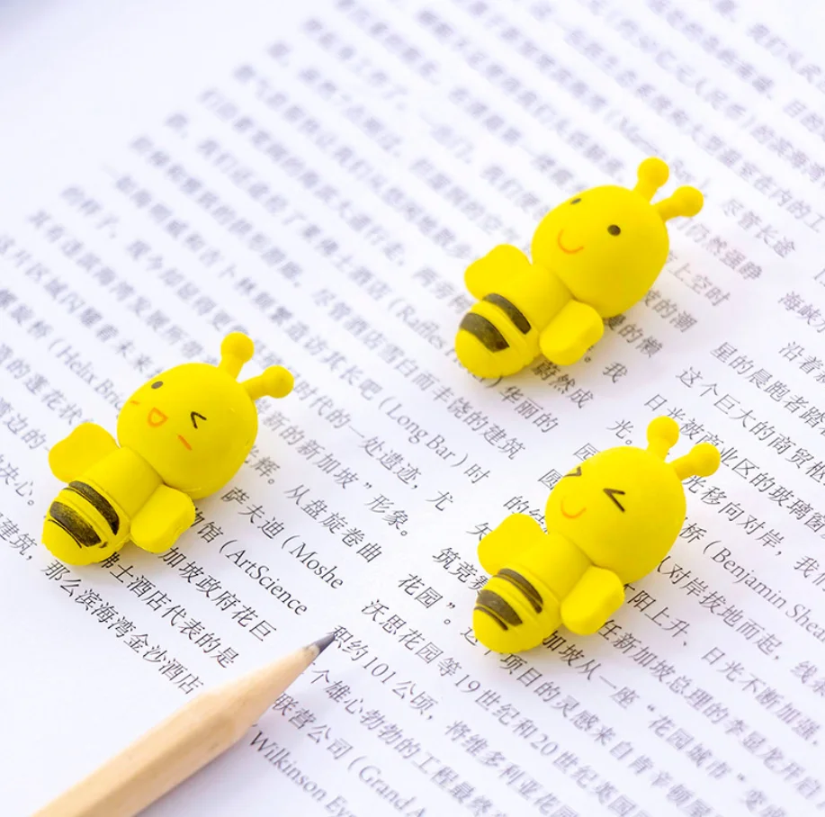 4 Pack Little Bees Pencil Erasers Stationery Items