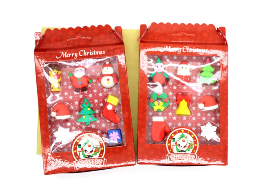 Kawaii Snowman Santa Claus Christmas Tree Model Rubber Set