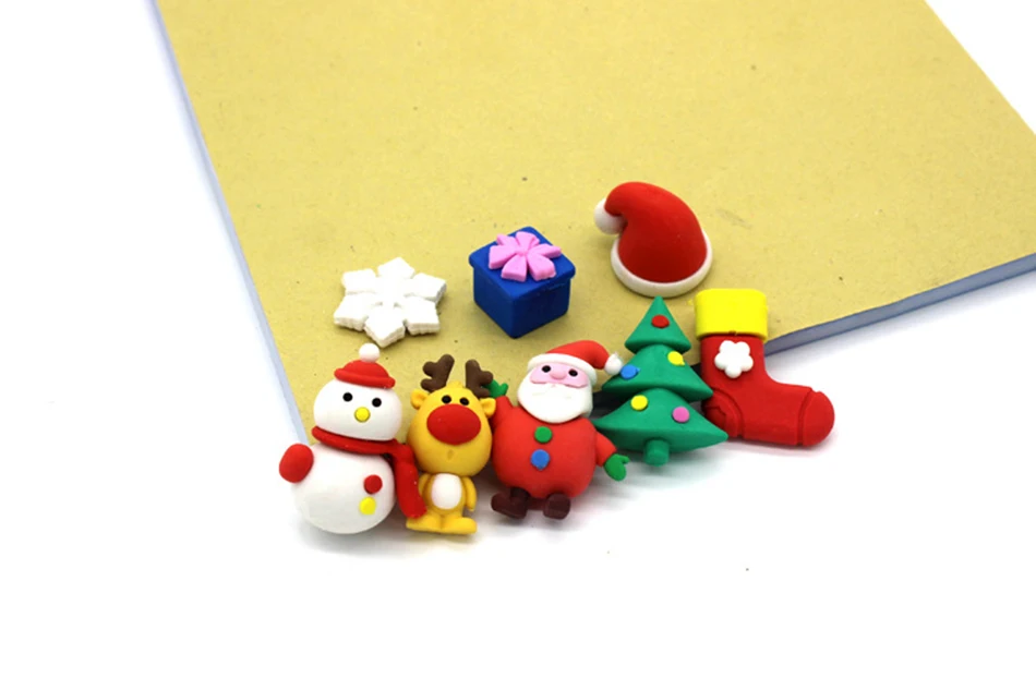 Kawaii Snowman Santa Claus Christmas Tree Model Rubber Set