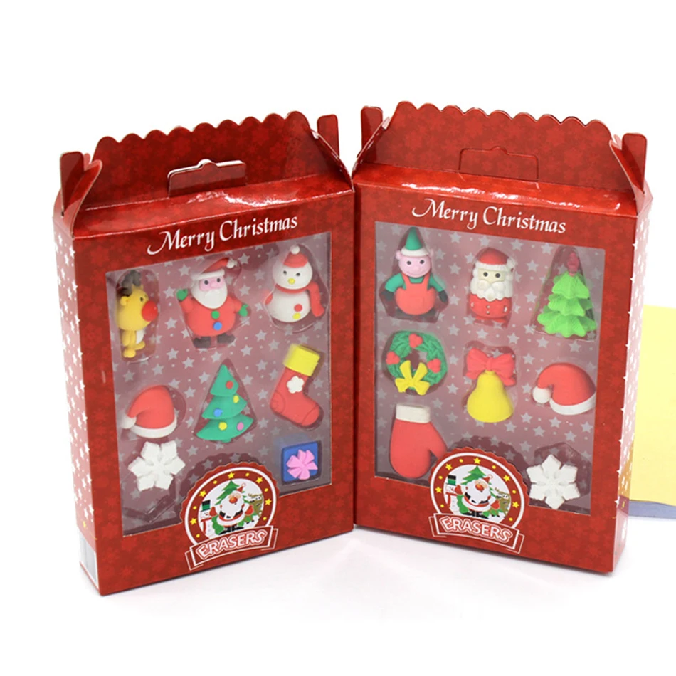 Kawaii Snowman Santa Claus Christmas Tree Model Rubber Set