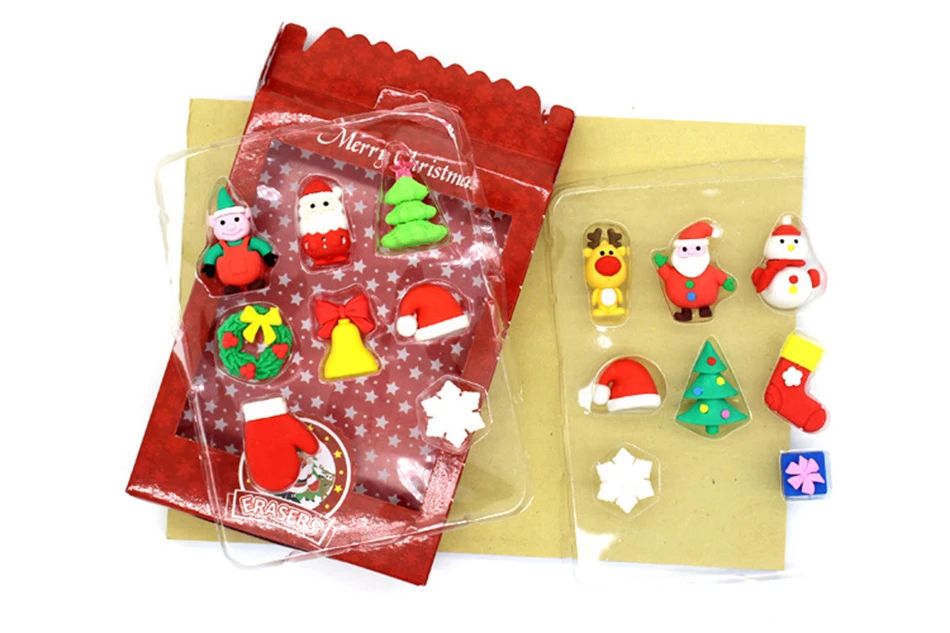 Kawaii Snowman Santa Claus Christmas Tree Model Rubber Set