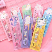 6Pcs/Set Kawaii Stationery Set Pencils With Eraser Ruler Sharpener 6Pcs/Set Kawaii Stationery Set Pencils With Eraser Ruler Sharpener
