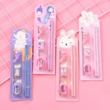 6Pcs/Set Kawaii Stationery Set Pencils With Eraser Ruler Sharpener 6Pcs/Set Kawaii Stationery Set Pencils With Eraser Ruler Sharpener