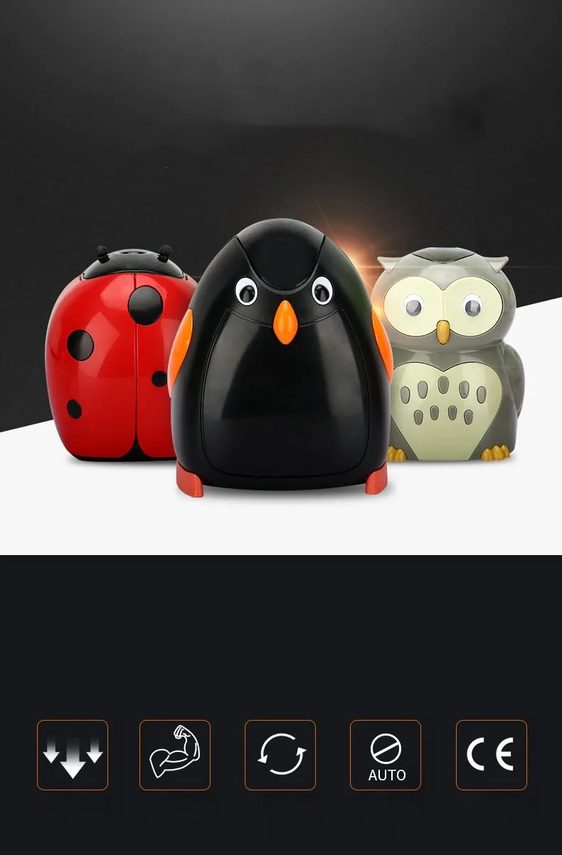 Kawaii Owl Penguin Ladybug Shape Automatic Electric Stationery Pencil Sharpener