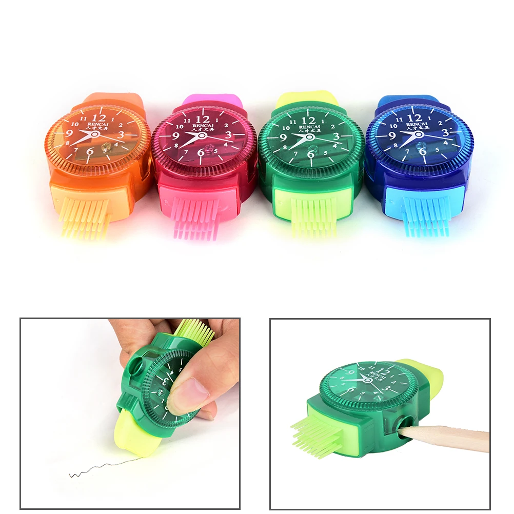 Kawaii Wristwatch Pencil Sharpener With Eraser And Brush For School Student